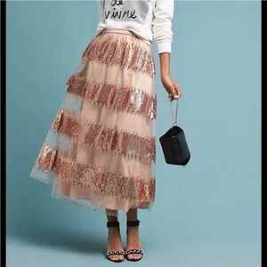 Anthropologie Rose Gold Sequin Maxi Skirt